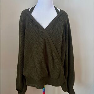 ANTHROPOLOGY Dark Green V-Neck Wrap Sweater